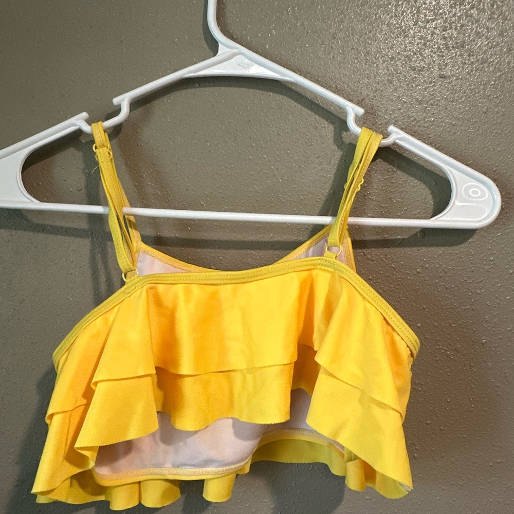 Yellow Asymmetrical Ruffled Crop Bikini Top - Picture 2 of 2